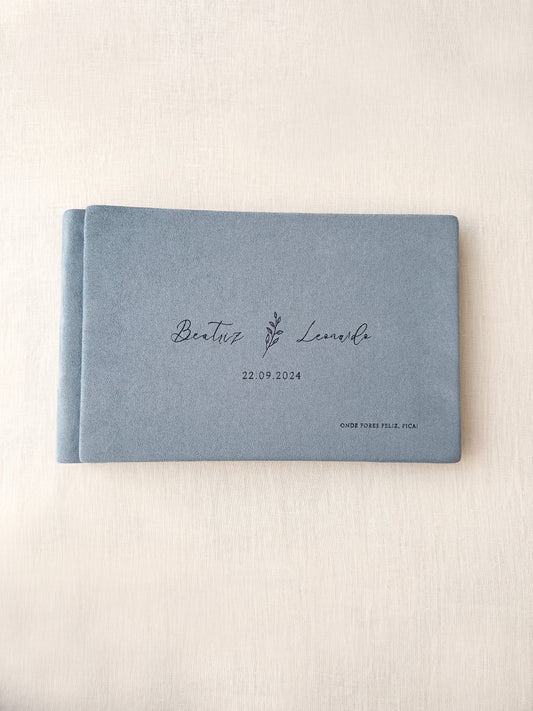 Livro de honra camurça azul com flor