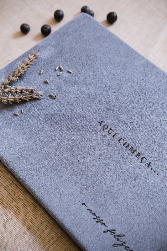 Blue suede guest book